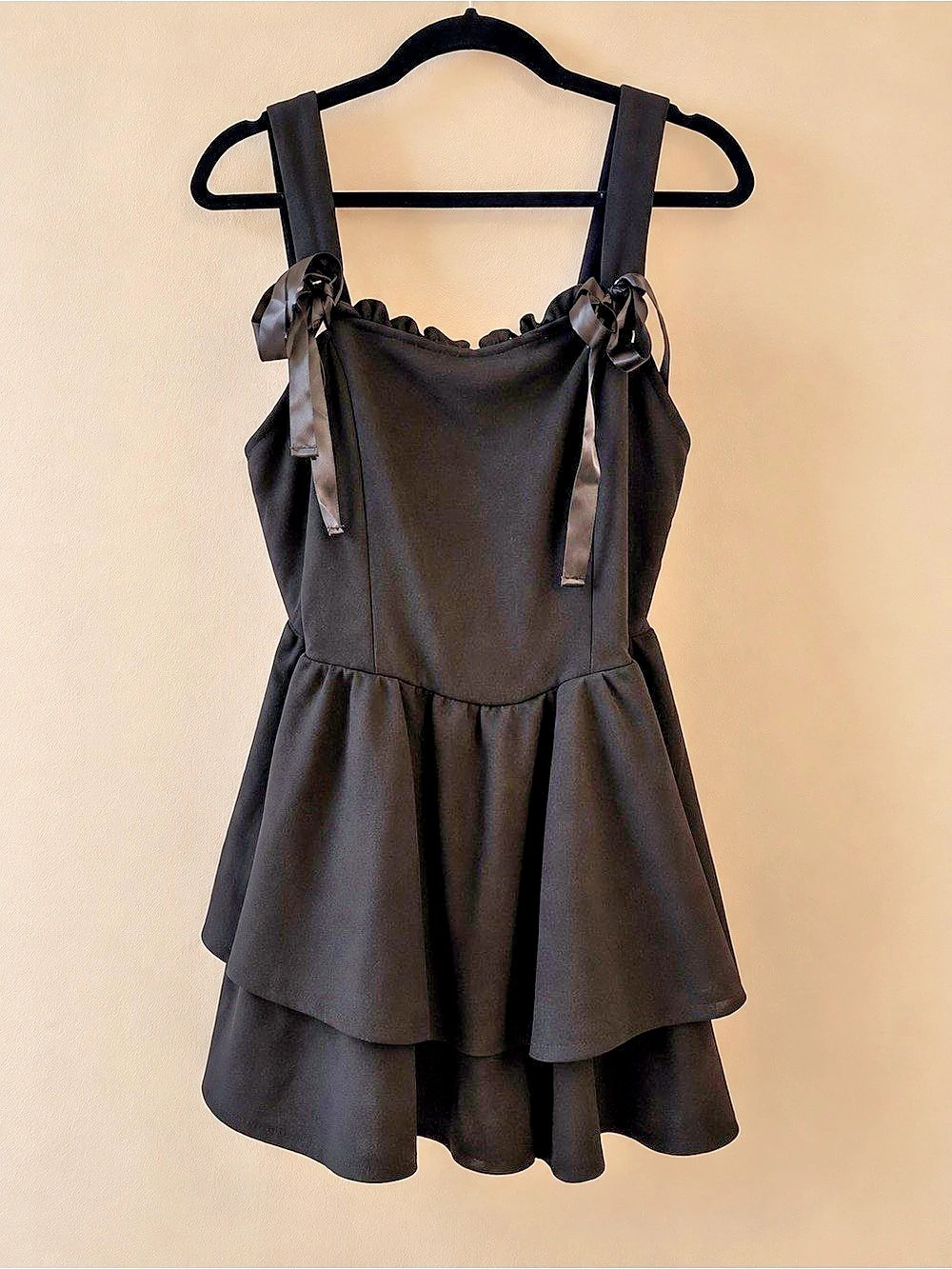 SHEIN MOD Ladies Solid Color Belted Romper Black Mini Dress Size Medium NWT